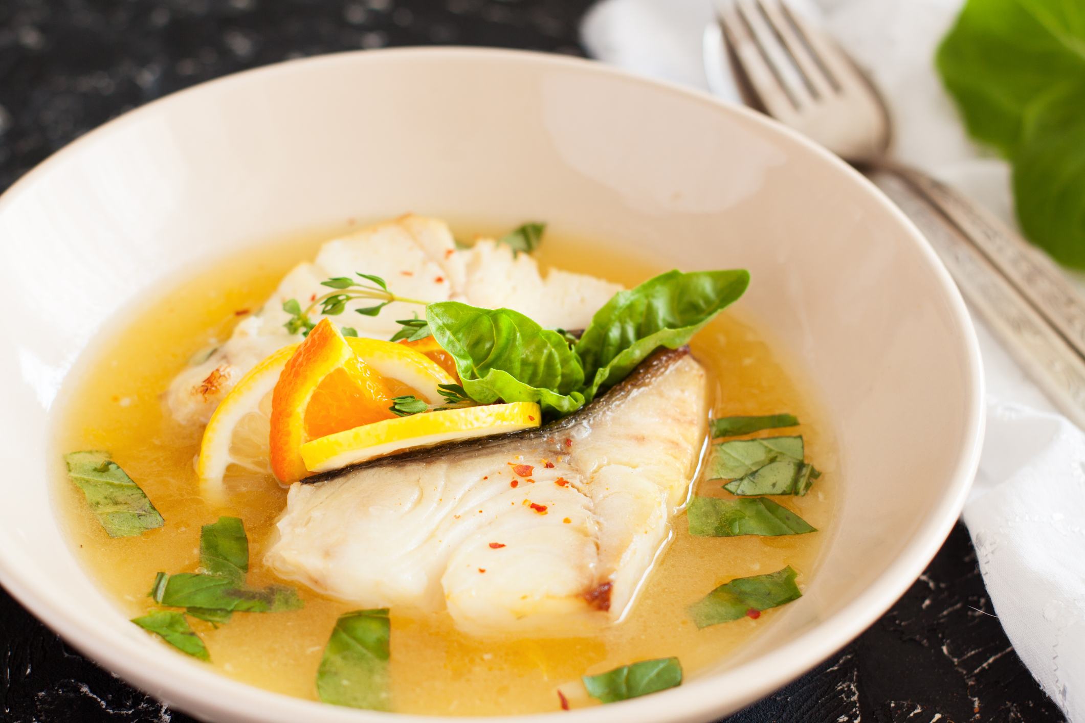 orange and fennel poached halibut
