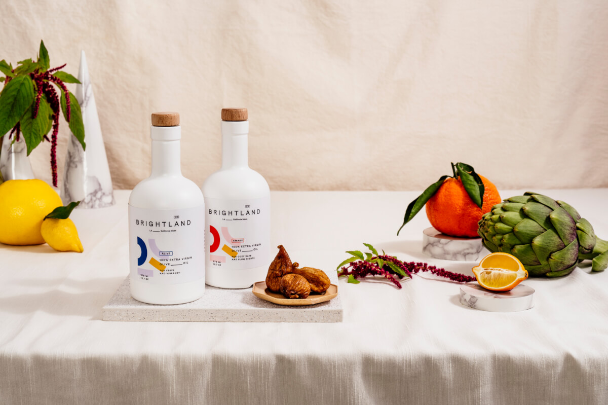 Bottles of Brightland olive oil 