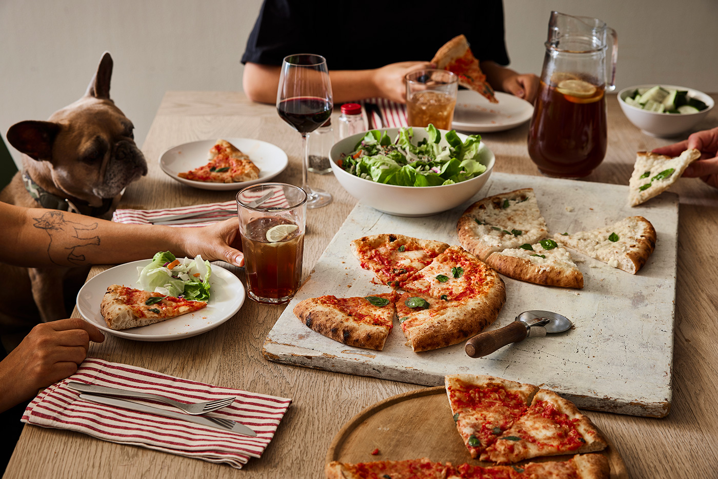 pizza served to people