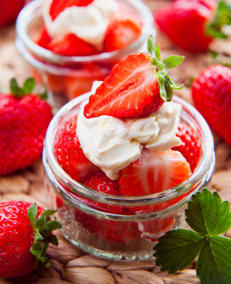 Berries and Cream Served in Glass Jars