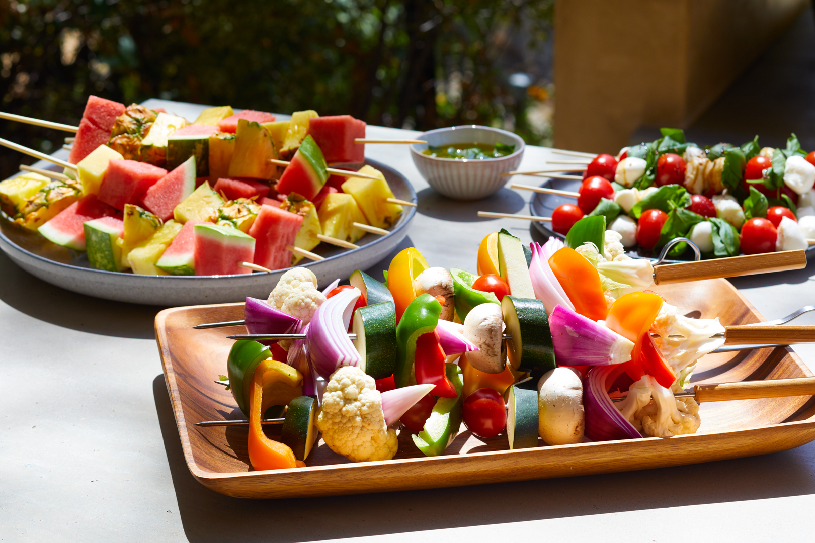 Plant-based skewers ready to grill