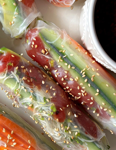 Tuna Poke Summer Rolls with Sweet Chili Dipping Sauce