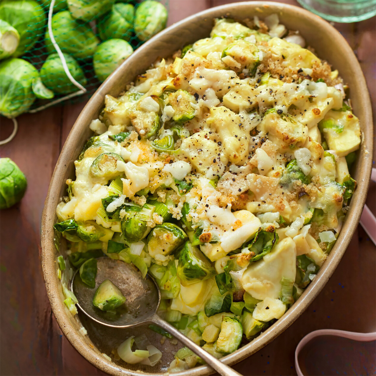 Creamy Sprout Parsnip Gratin