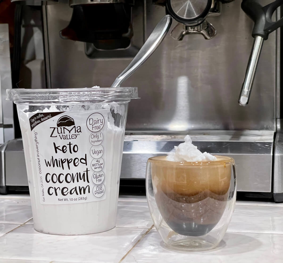 Espresso with keto whipped coconut cream