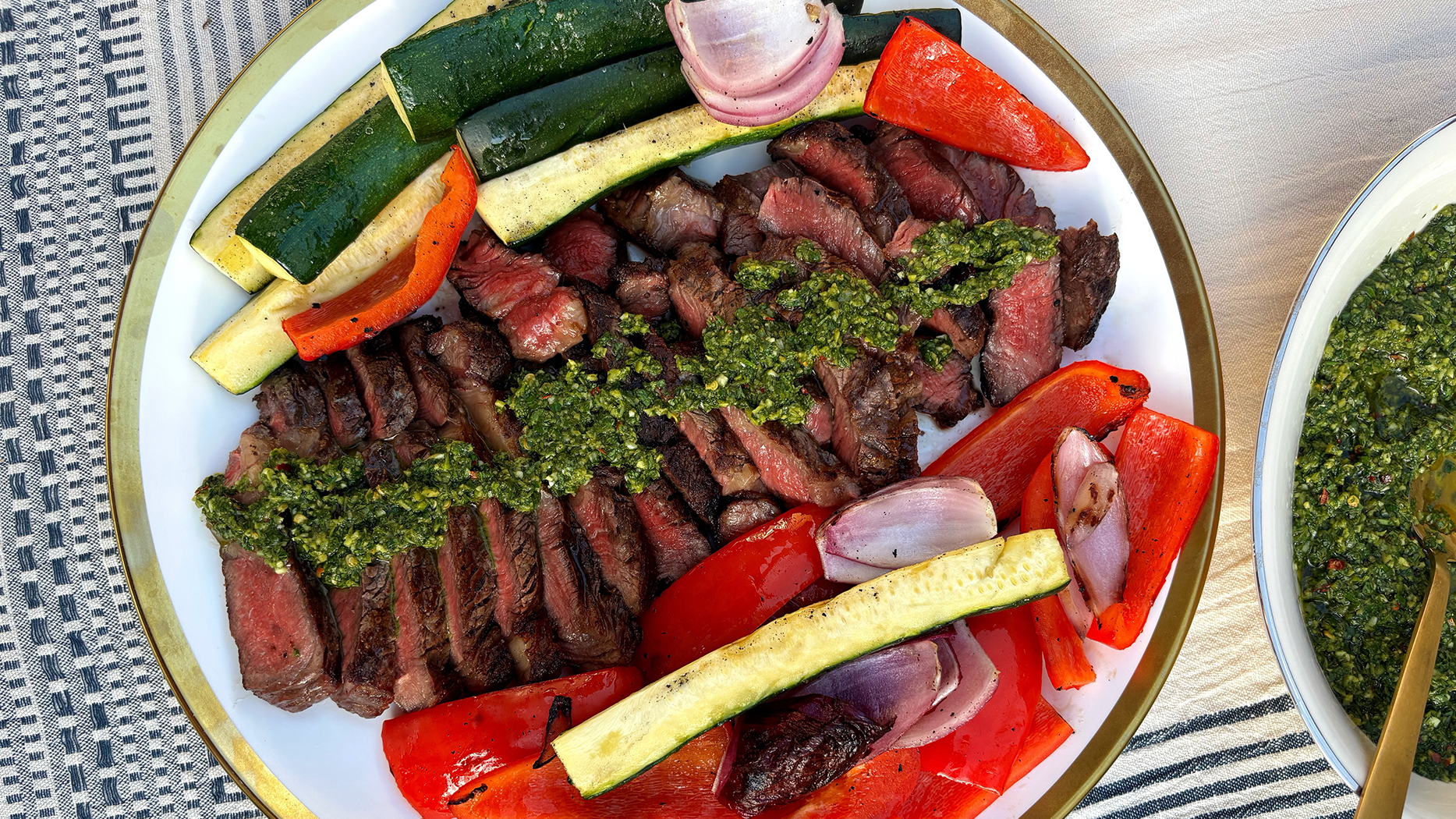Grilled Ribeye Steaks with Castelvetrano Olive Chimichurri