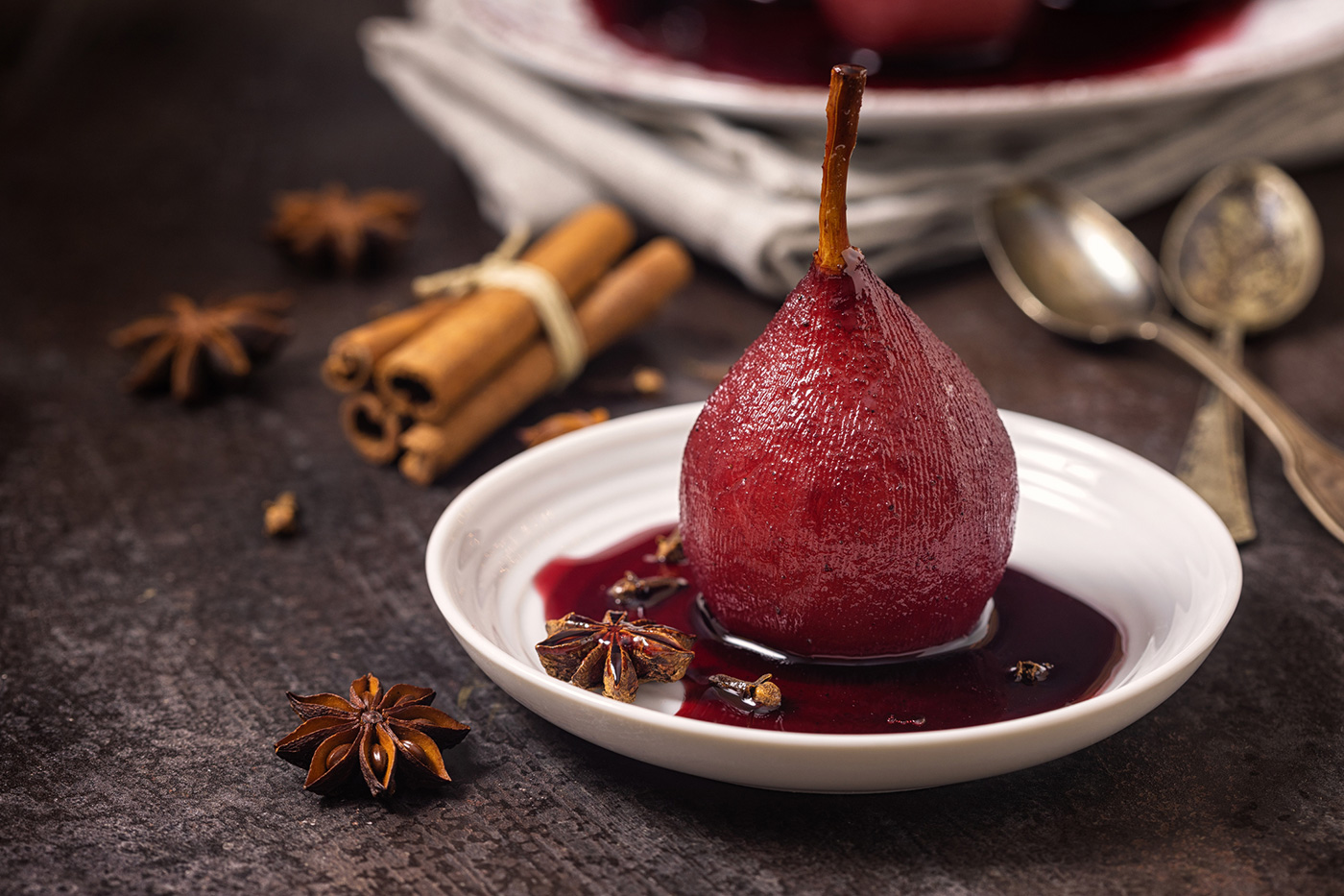 Red Wine Poached Pears