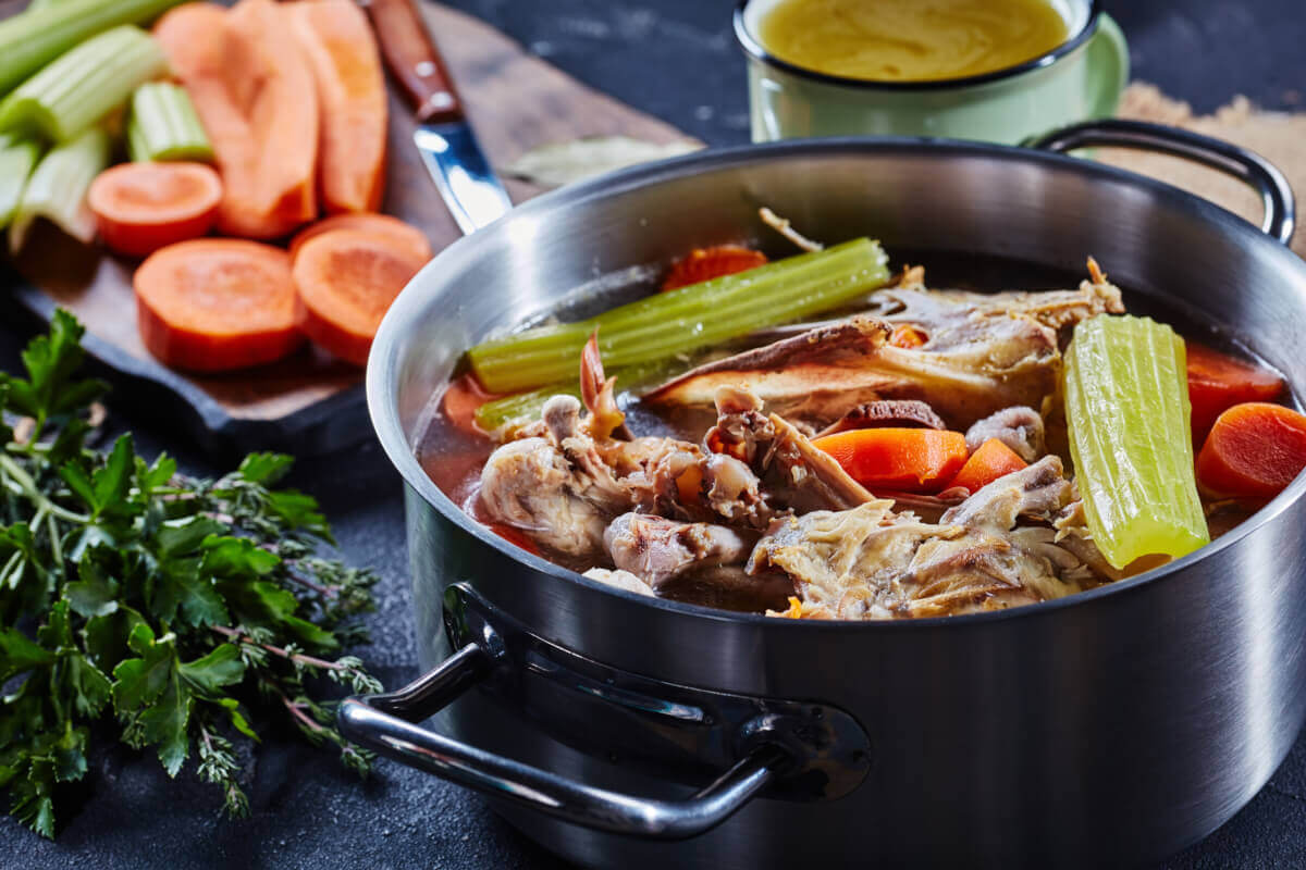 pot of bone broth in the making