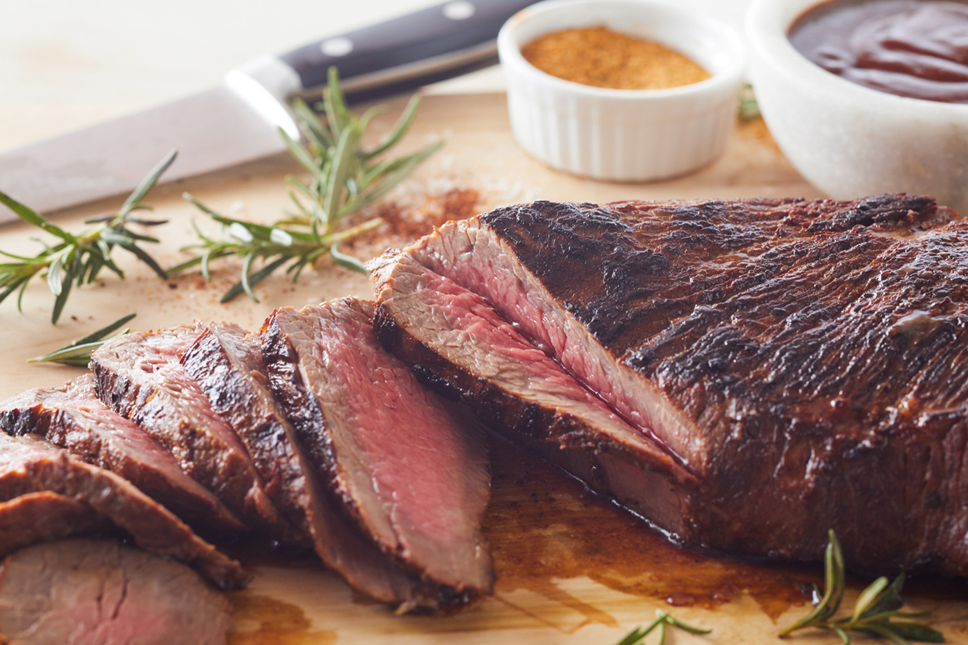 Tri-tip cuts on cutting board