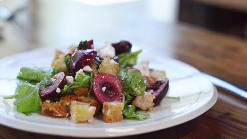 BRIOCHE PANZANELLA WITH CHERRIES, MINT, BASIL & FETA | Bristol Farms