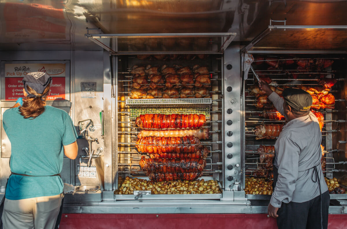 Skewered meat cooking