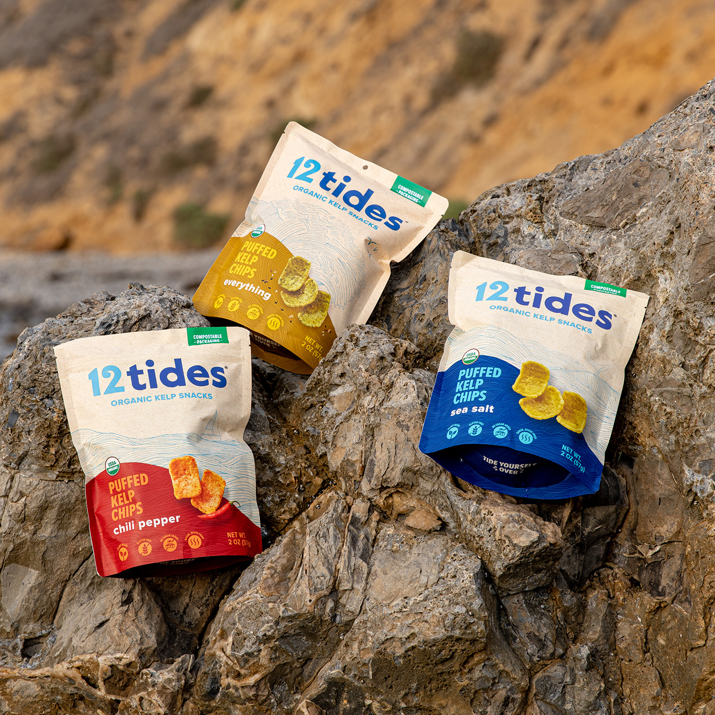 products displayed on rocks at beach