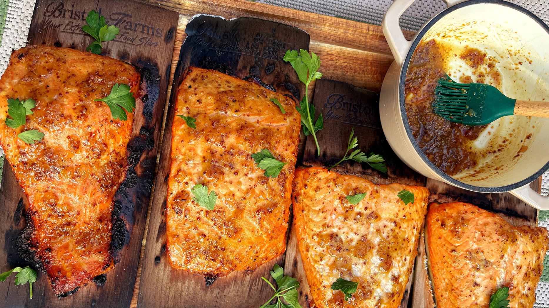 Grilling Plank Salmon with Brown Sugar Mustard Glaze