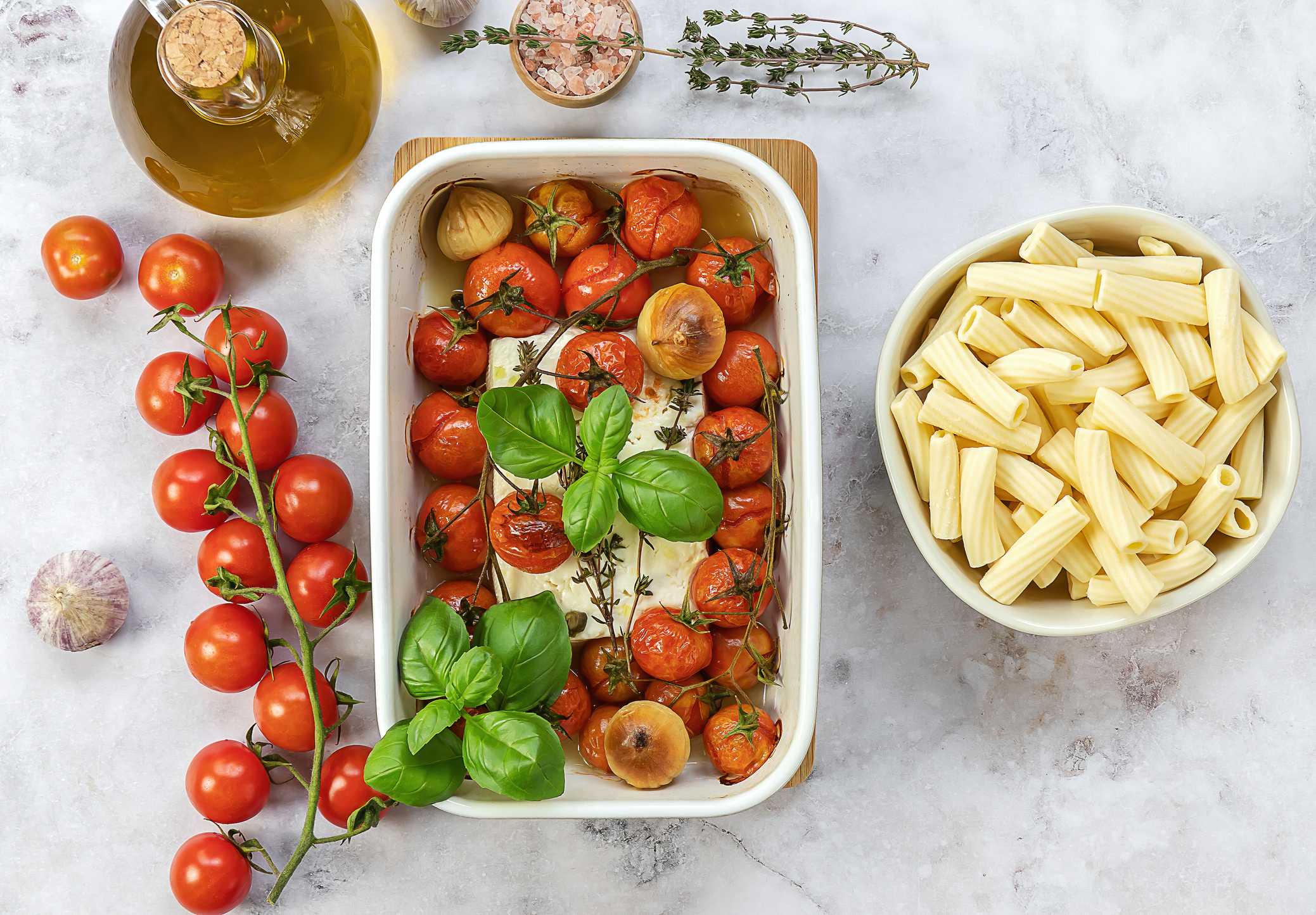 baked feta pasta with roasted tomatoes