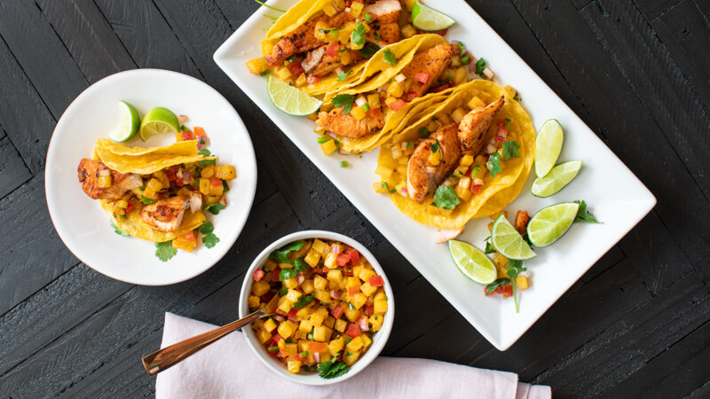 blackened salmon tacos with pineapple salsa