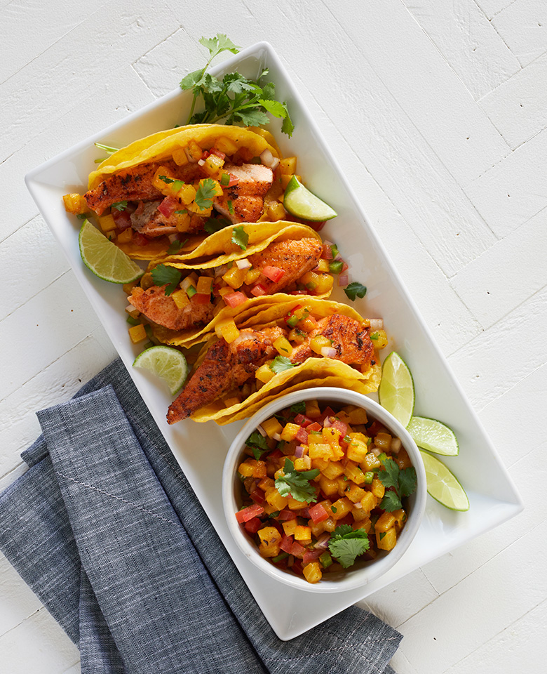 Blackened Salmon Tacos with Pineapple Salsa