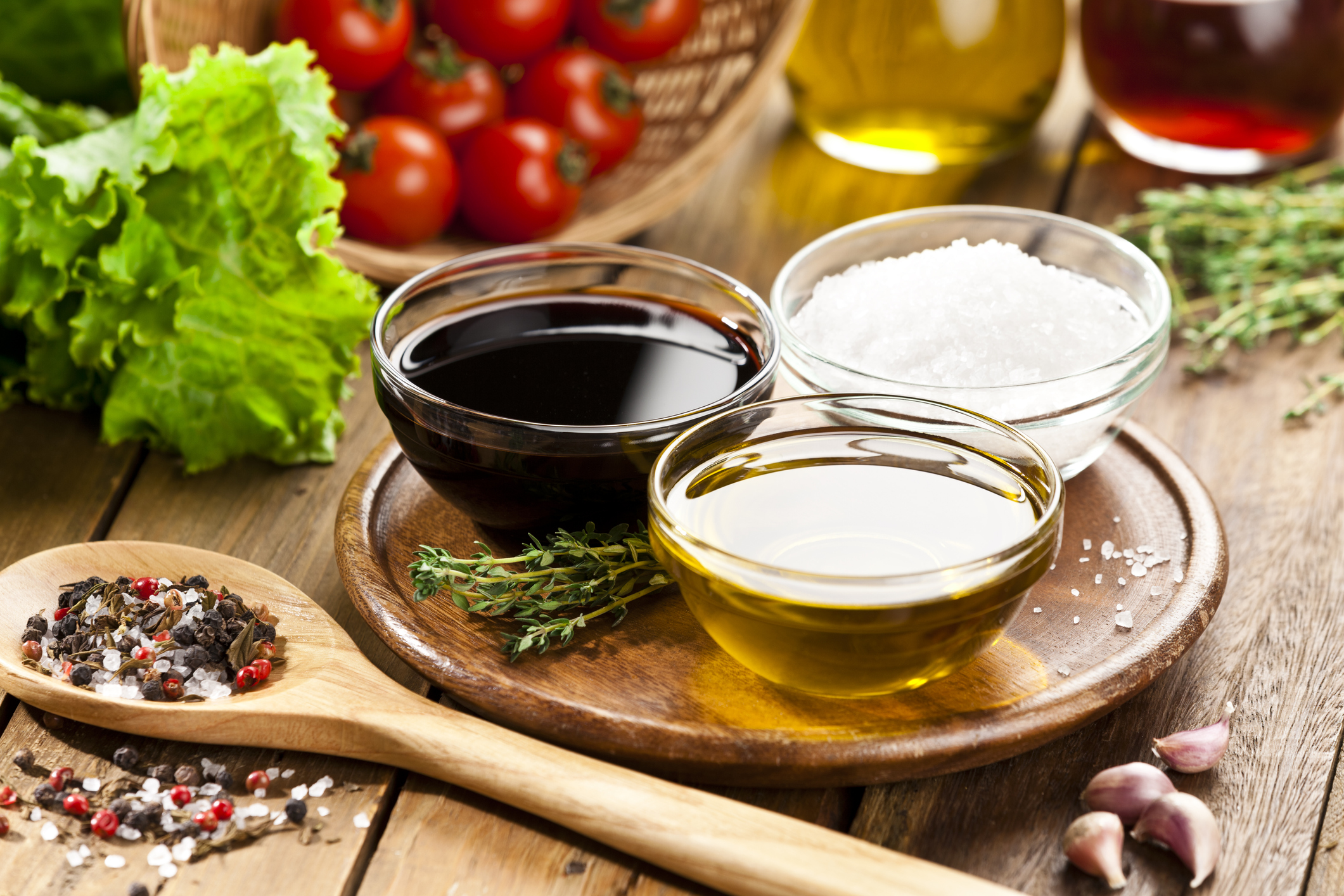 oil and vinegar in small bowls