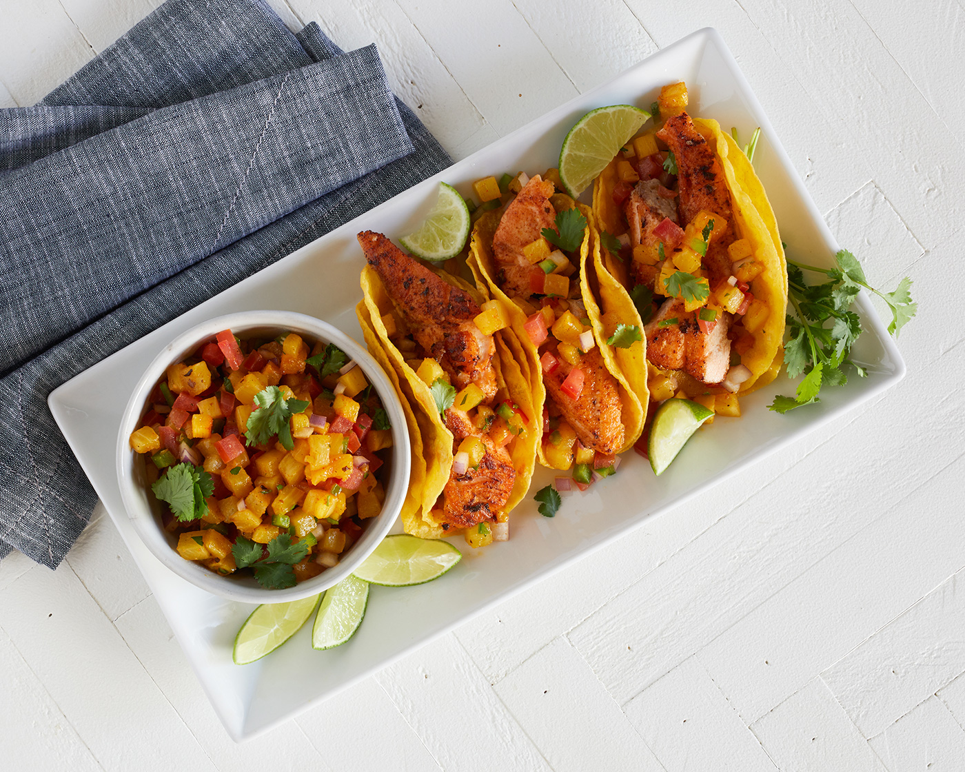 Blackened Salmon Tacos with Pineapple Salsa