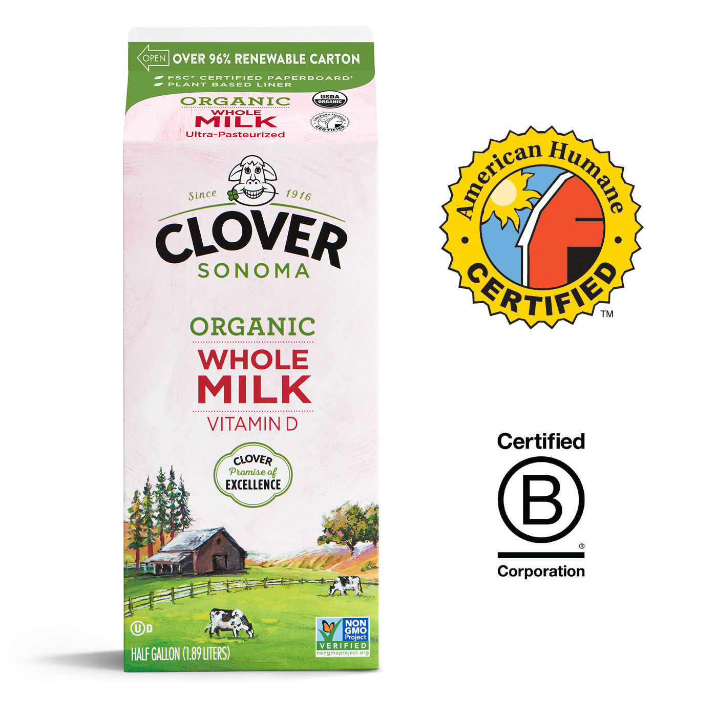 Organic whole milk carton