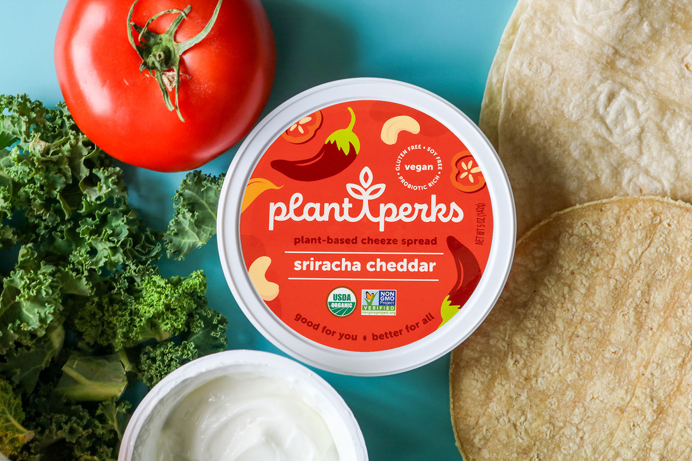 Sriracha cheddar plant-based cheese spread