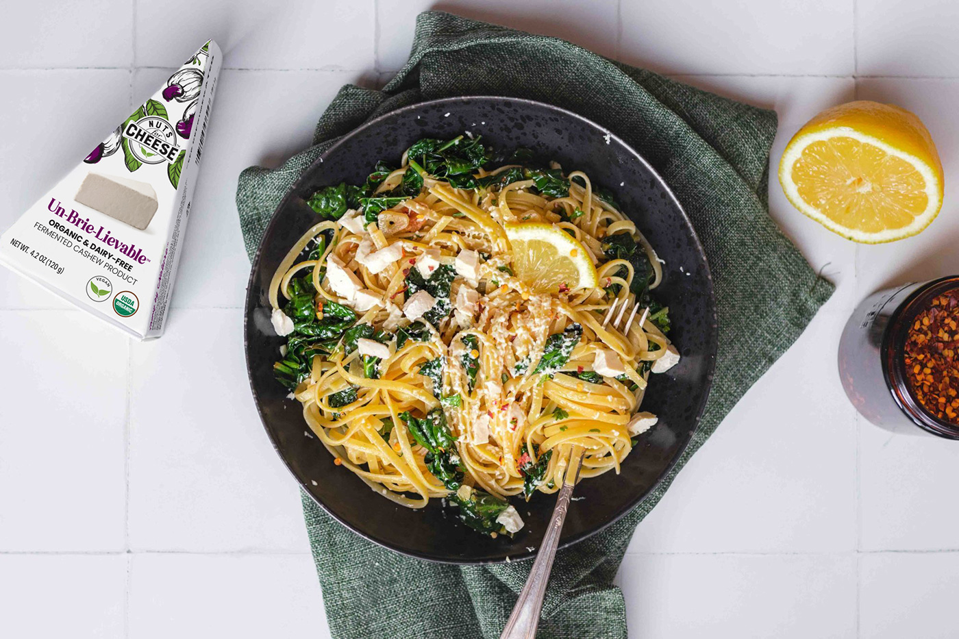 Nuts & Cheese with noodles in a skillet