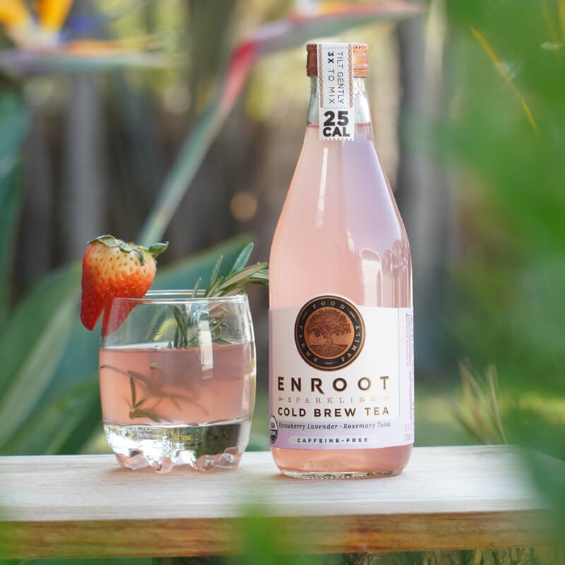 Bottle and glass of Enroot tea
