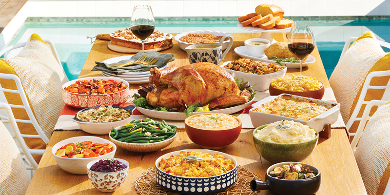 Turkey and sides on a table layout