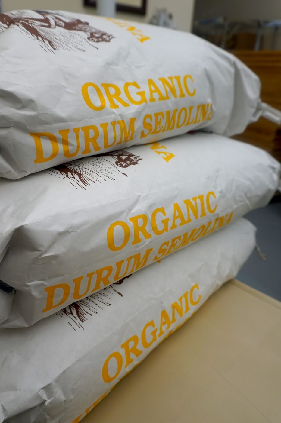 Bags of organic durum semolina