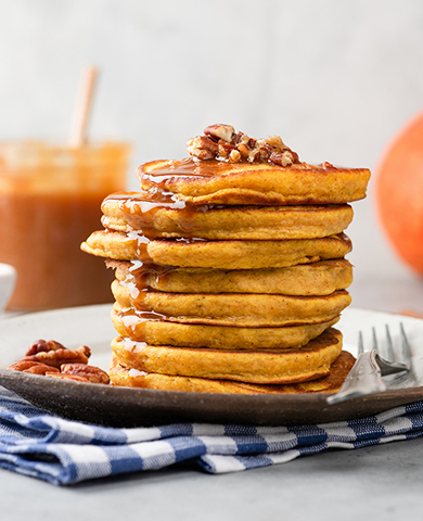 Pumpkin Pancakes with Caramel Sauce