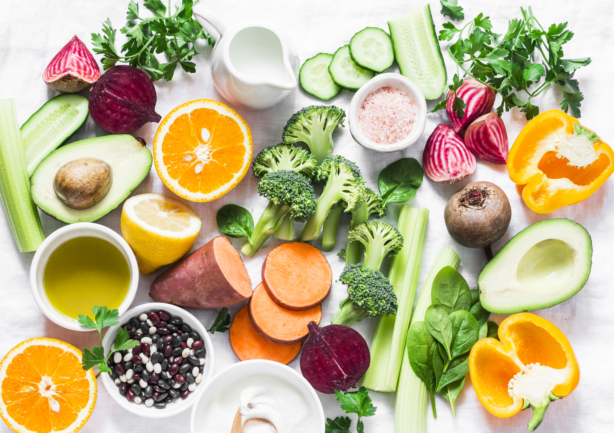 array of fruits and vegetables