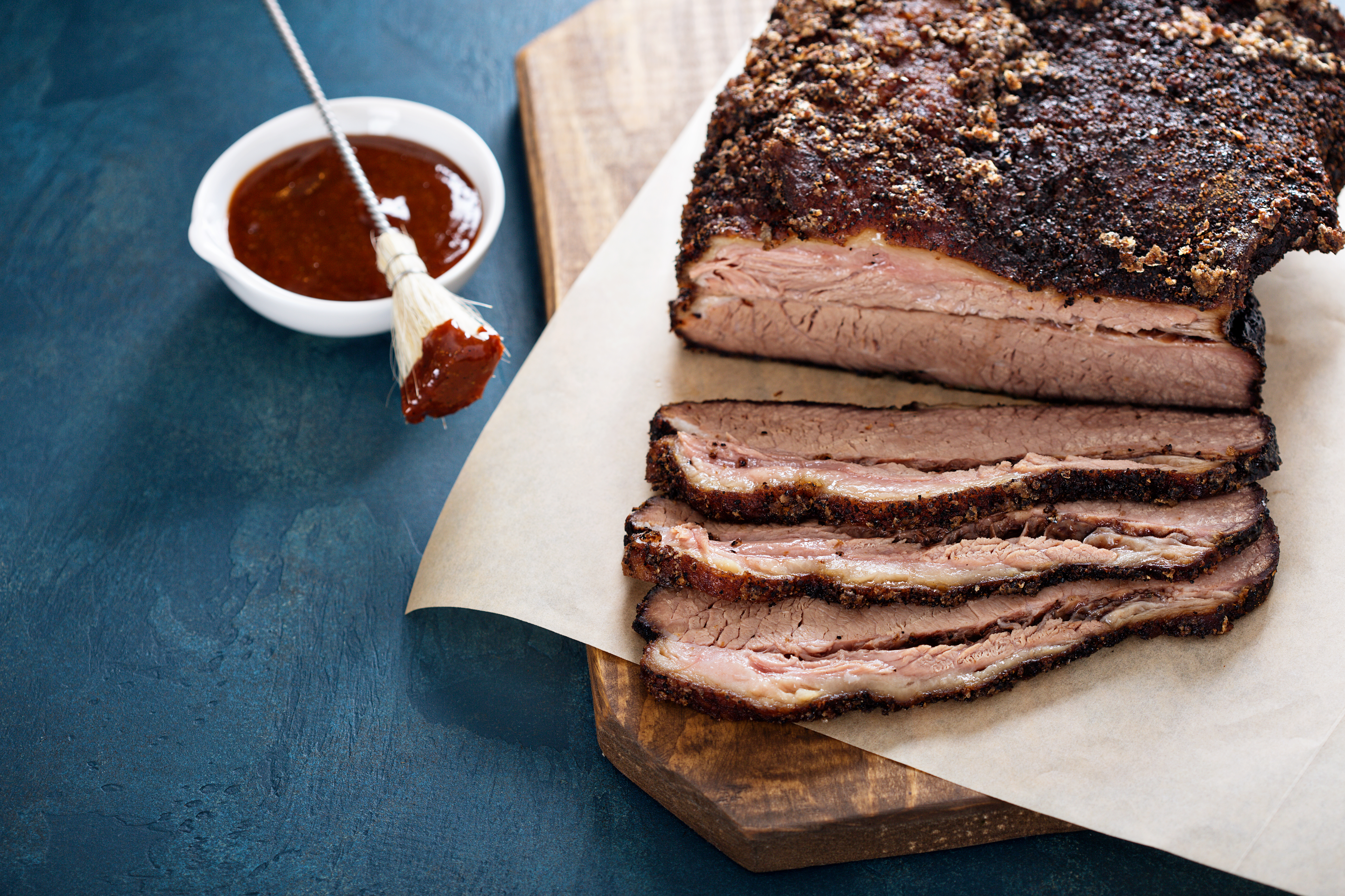 cooked brisket on table